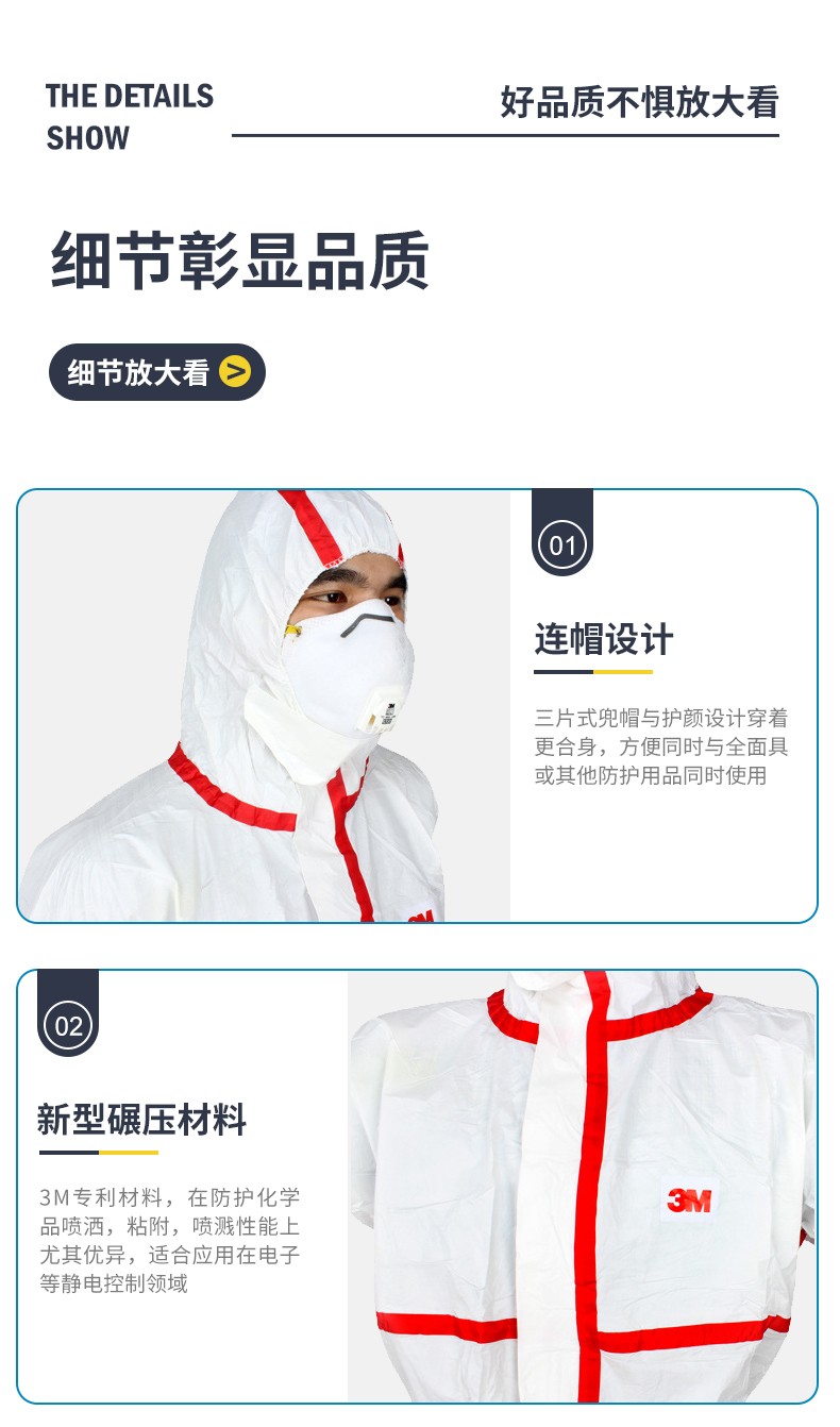 3M 4565白色带帽红色胶条防护服 M 3M 4565白色带帽红色胶条防护服 M