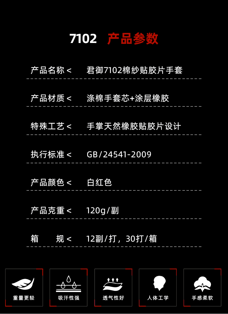 SAFEMAN君御 7102胶片手套（白红）