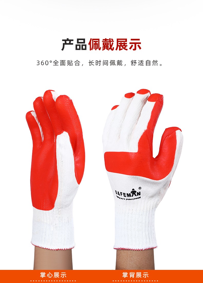SAFEMAN君御 7102胶片手套（白红）