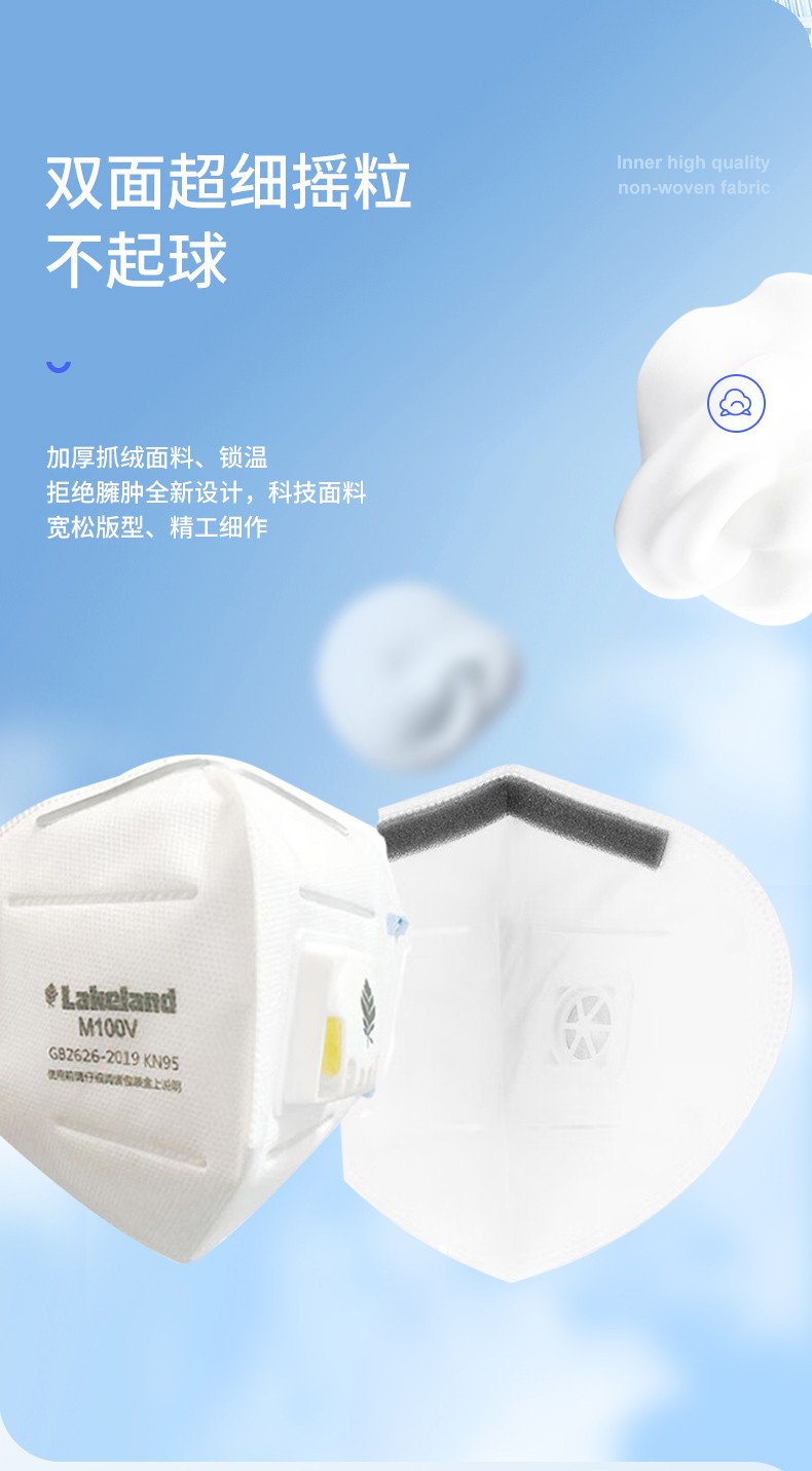 LAKELAND/雷克兰 M100V KN95 折叠 耳戴式 带阀专用防护口罩