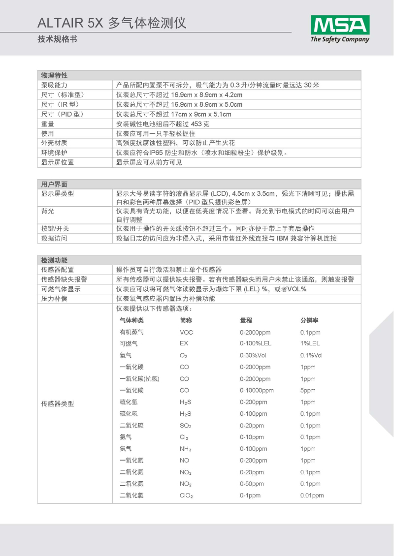MSA/梅思安10125233天鹰5X多种气体检测仪 可燃气+氧气+一氧化碳+硫化氢 （LEL/O2/CO/H2S/泵/单色屏）