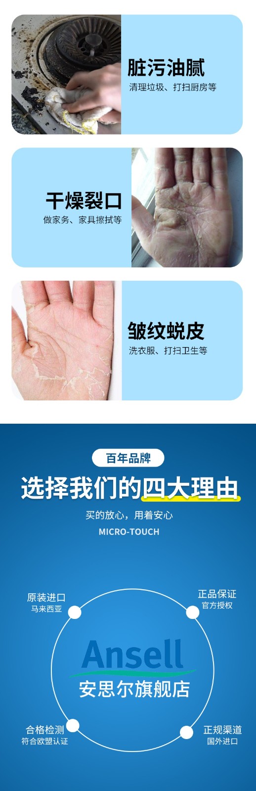 Ansell 安思尔313017I010蓝色一次性丁腈手套XL（原4476）