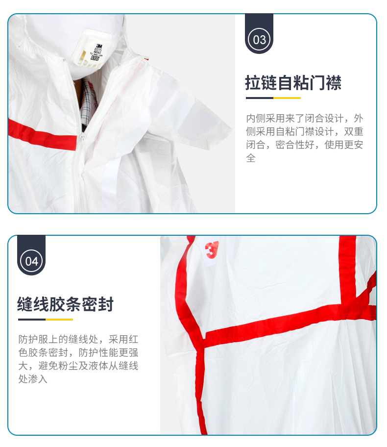 3M 4565白色带帽红色胶条防护服 M 3M 4565白色带帽红色胶条防护服 M