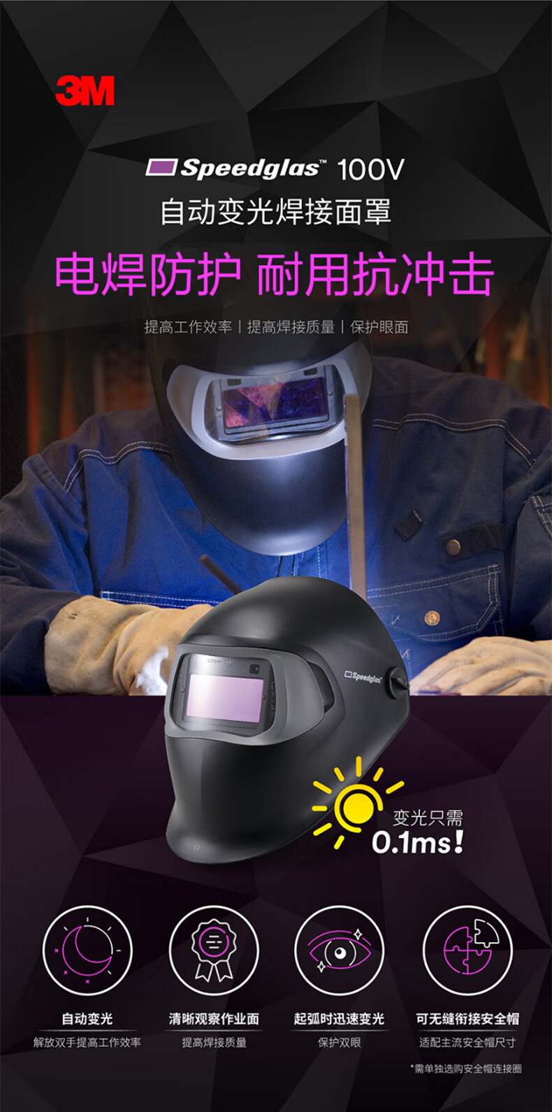 3M 100V自动变光焊接面罩（751120）